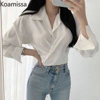 koamissa women solid fashion chiffon blouse long sleeves cropped shirt chic korean outwear office lady slim blusas dropshipping