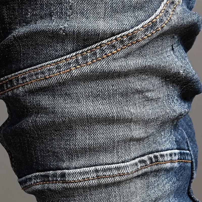 Fashion Streetwear Men Jeans Retro Black Blue Elastic Slim Ripped Jeans Men Spliced Designer Hip Hop Denim Biker Pants Hombre