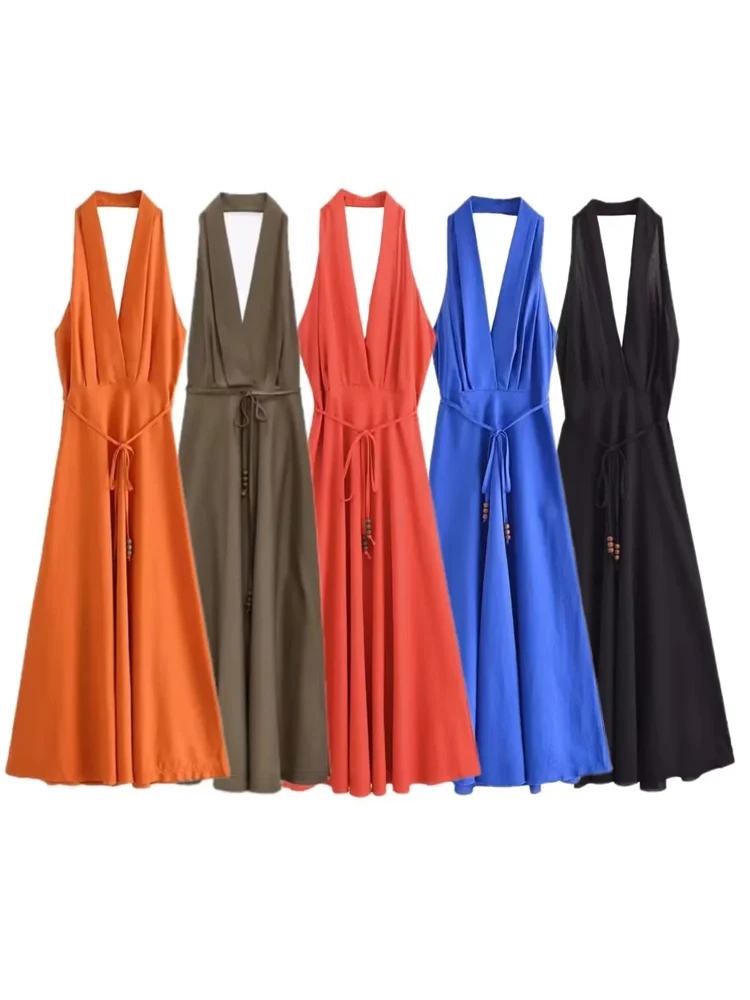 KAOPU ZA женское платье с галстуком бретелькой через шею боковой молнией и открытой