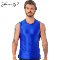 mens smooth glossy tank top sleeveless solid u neck oil shiny gym fitness swimming yoga vest sportswear swimwear