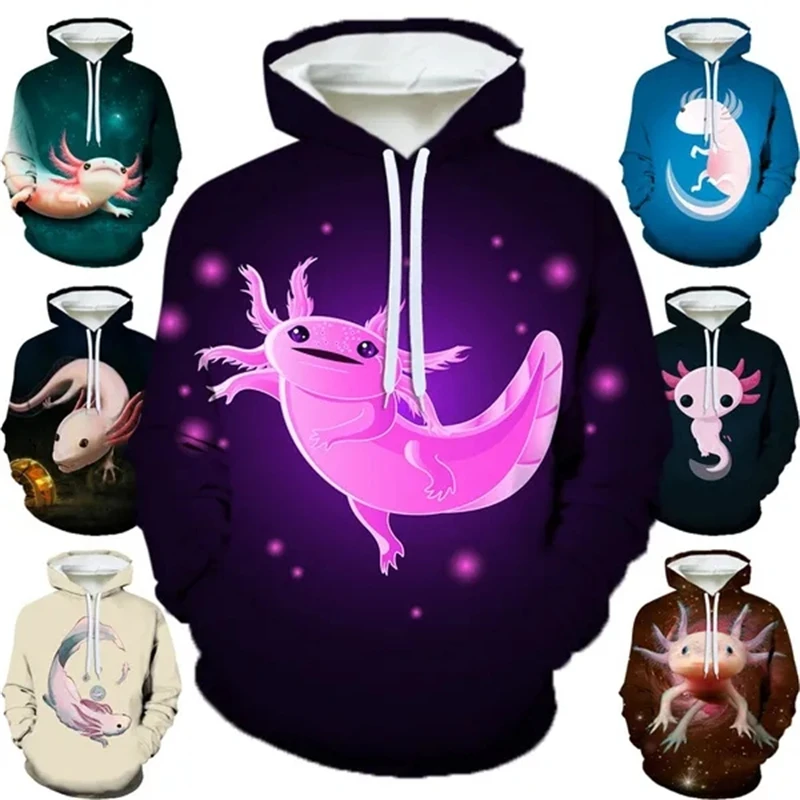 

New Hot Sale Cute Axolotl 3D Printed Hoodie Men And Women Outdoor Leisure Trend Round Neck Sweater Graphic Hooded Sweatshirt