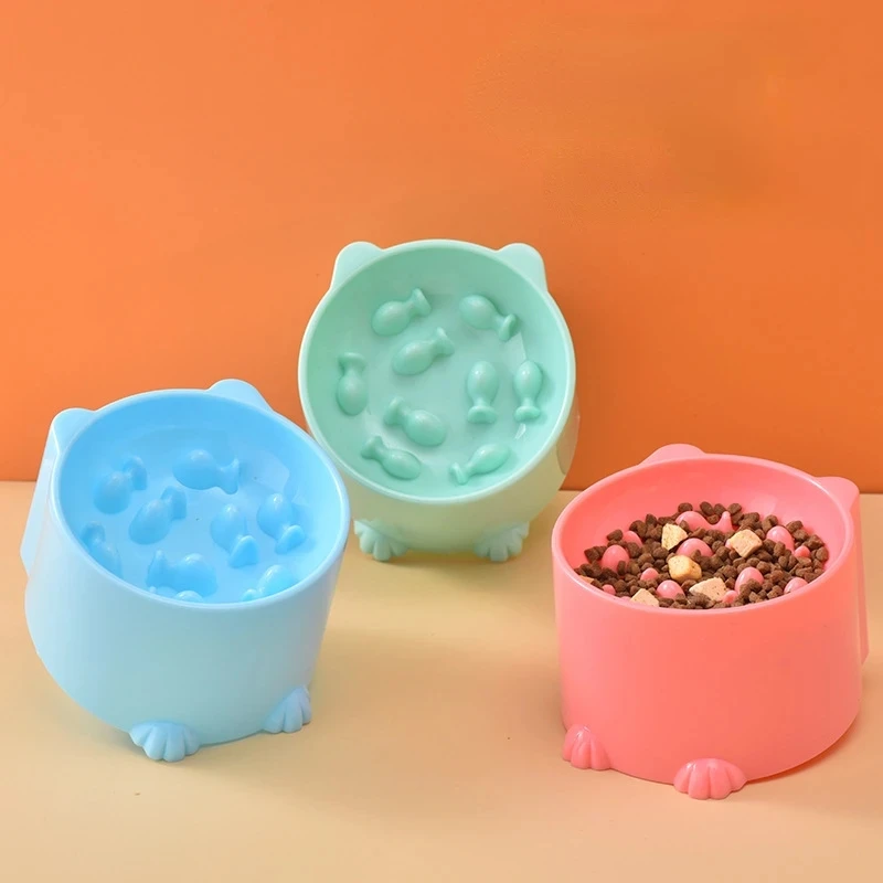 Alimentador de boca oblíquo de grande capacidade para animais de estimação,  tigela de comida, alimentador para cães e gatos, desenhos animados fofos -  AliExpress