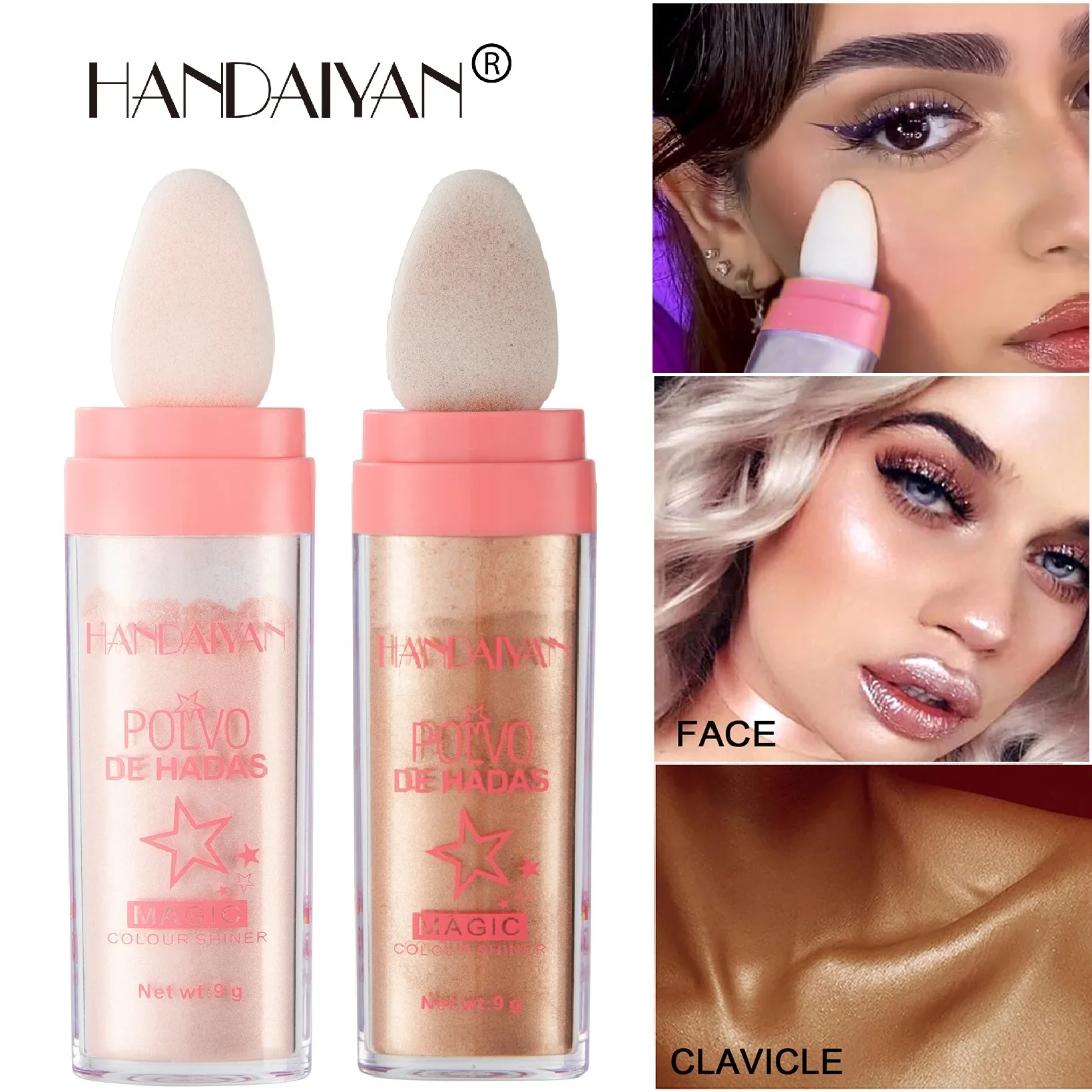 

Handaiyan Shimmer Fairy Powder White Loose Highlighter Face Body Glitter Wand Makeup Bronzer Illuminator polvo de hada Cosmetic
