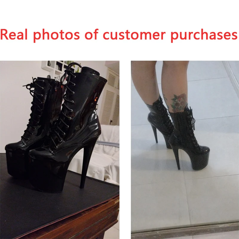 Woman Ankle Boots Strip Pole Dance Fashion Sexy Party Knight High Heels Stripper Platform Autumn Winter Shoes 20cm Black Lace-up