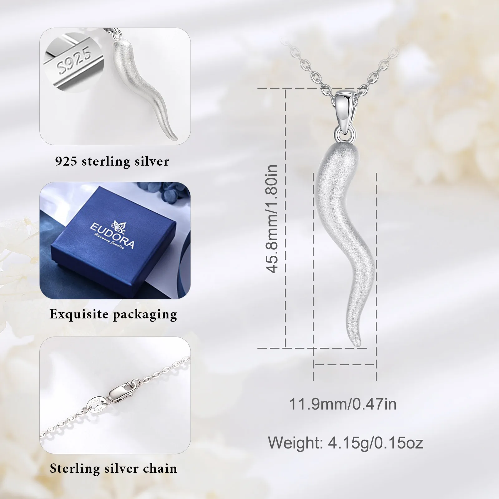 Ожерелье Eudora из стерлингового серебра 925 пробы с итальянским рогом для женщин и