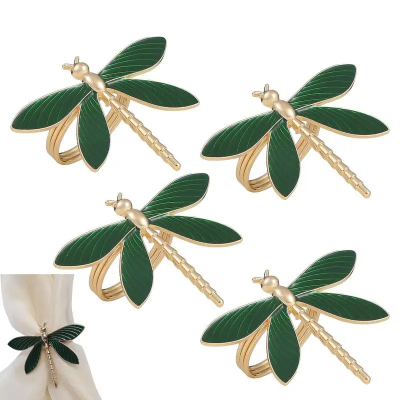 

Insect Napkin Rings Green Stainless Steel Dragonfly Napkin Holders For Cloth Napkins 4PCS Cloth Napkin Rings For Halloween