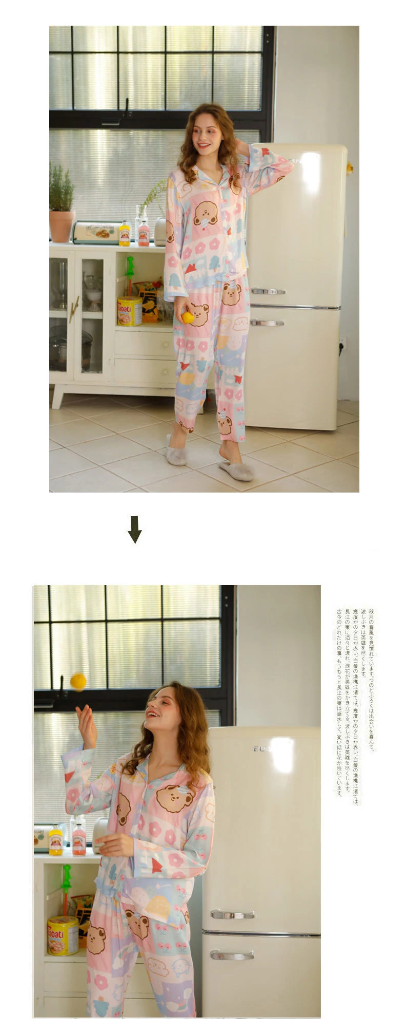 2022 New Spring 100% Cotton Pajamas Sets Women V-neck Print Cardigan Homewear High Quality Full Sleeve Night Sleep Pants