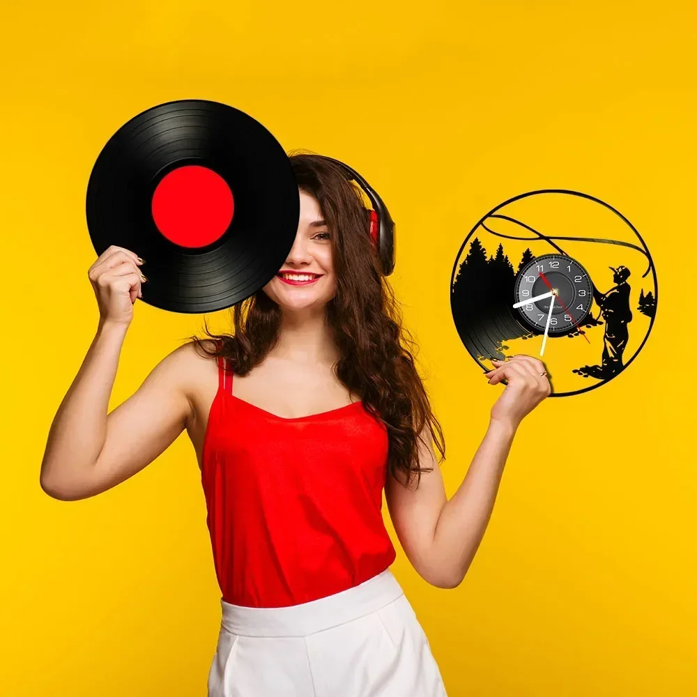 Настенные часы с изображением рыбака и озера домашний декор настенные виниловой