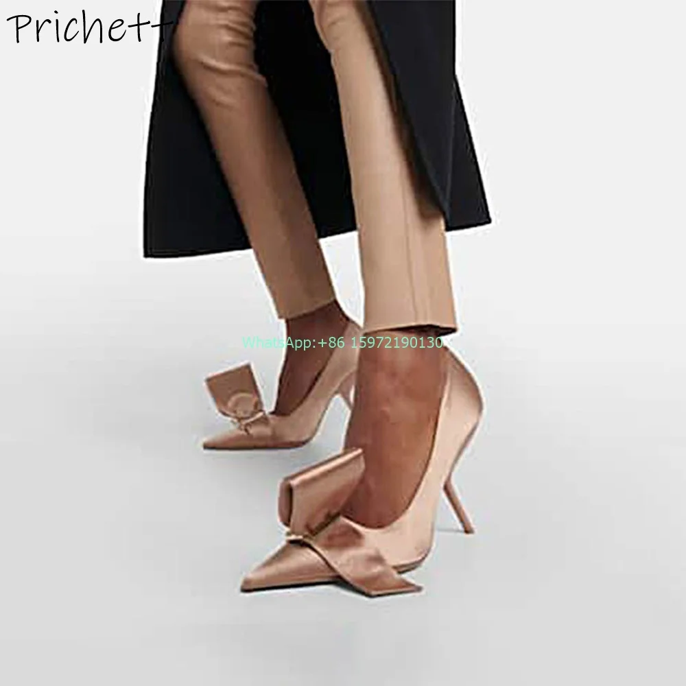 Туфли-лодочки женские атласные с металлическим украшением и бантом-бабочкой