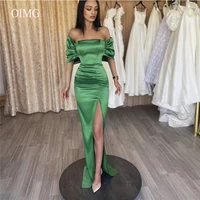oimg green satin long prom dresses off the shoulder sleeves side slit floor length evening gowns women party occasion dress