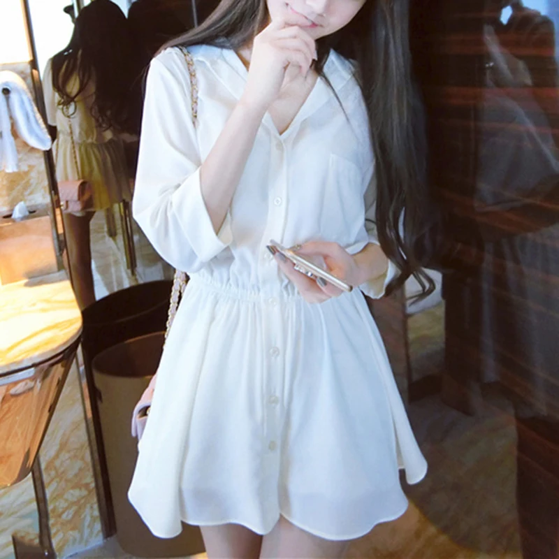 

Long shirt Shirt dress Summer Mini dress V Neck 3/4 sleeve A-line dress Women Casual Cotton Blends Short Dress