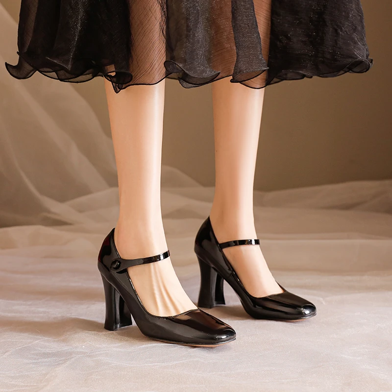 Туфли-лодочки женские из лакированной кожи однотонные высокий каблук пряжка