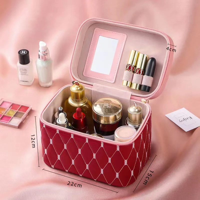 

High-Grade Cosmetic Bag Women's Large Capacity Portable Lipstick Storage Box Jewelry Storage Organizer Waterproof Makeup Case