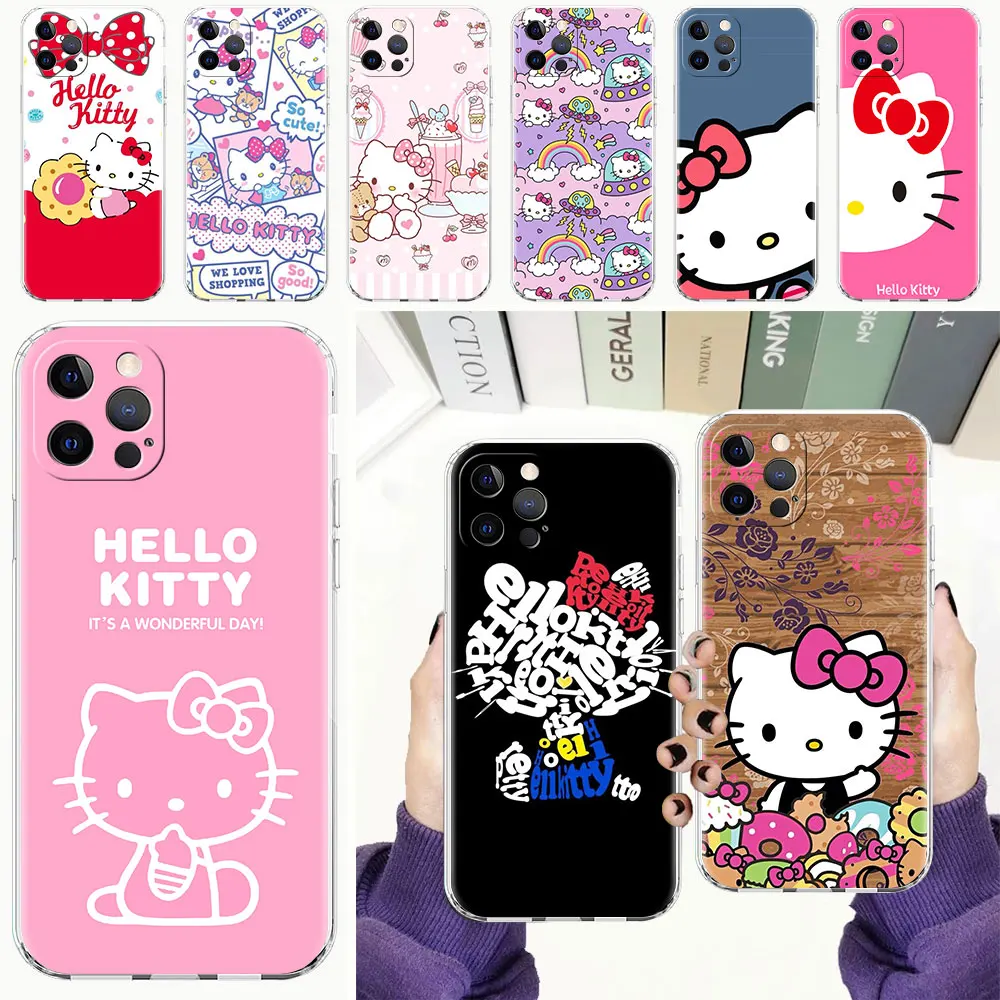 

Hello Pink Kittys Case for Apple iPhone 13 Pro Max 11 12 Mini 7 8 Plus XR X Antiscratch Soft Phone Cover 6S XS SE3 Clear Funda