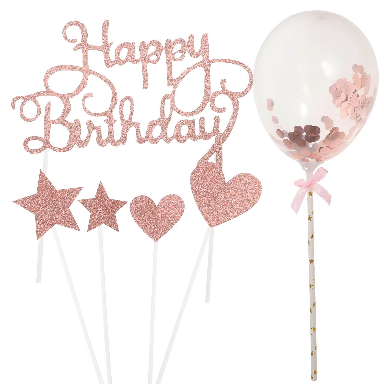 

Cake Birthday Decorations Decors Happy Toppers Cupcakeballoon Party Decor Glitter Stars Picks Heartprops Girls Decoration