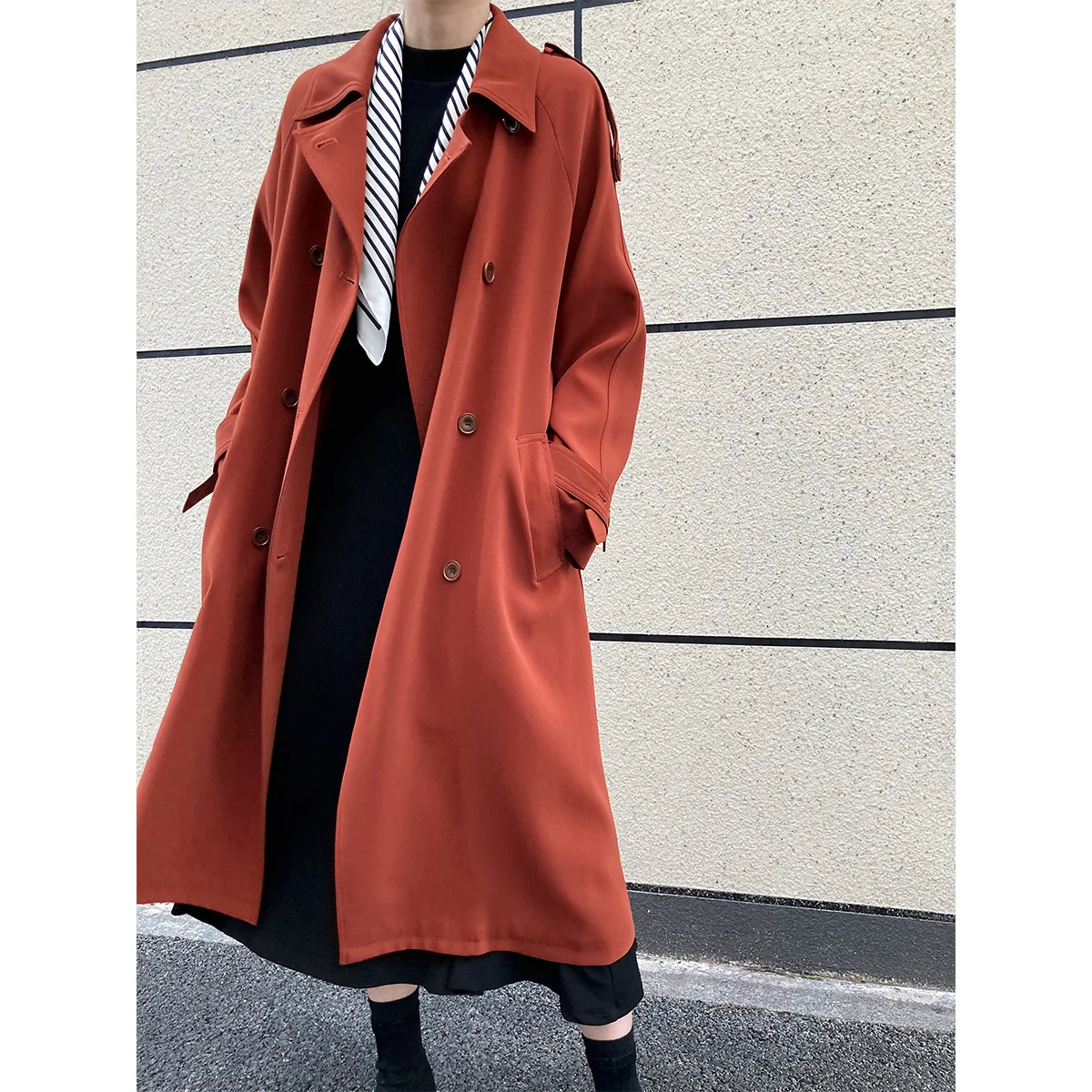 2022 Autumn New Style British Style Loose Mid-length Over-the-knee Trench Coat Women's Winter Clothes Women Adjustable Waist