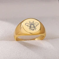 stainless steel bees signet rings for women men silver color wedding ring vintage aesthetic couple rings jewelry gift