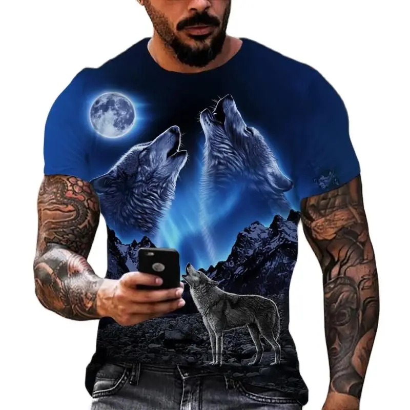 

New Wolf Pattern T-shirts For Men 3D Print Animal Wolf Streetwear Fashion Hip Hop O-Neck Tshirt Loose Casual Men Clothing Tops