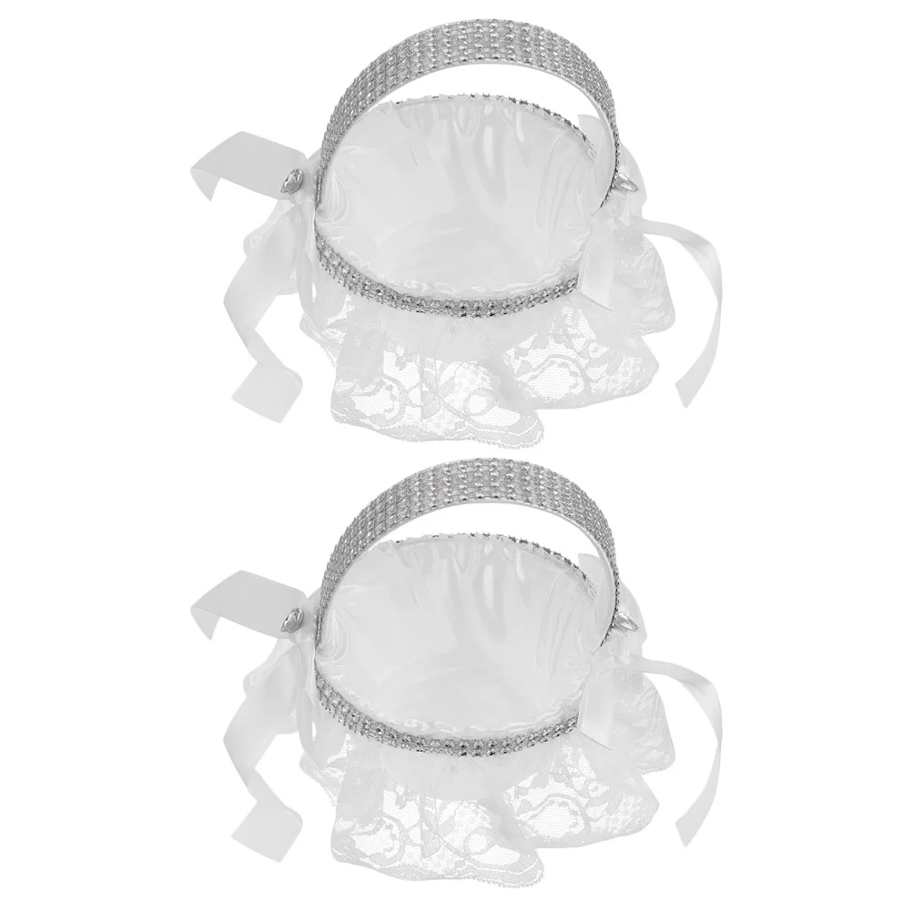 

Basket Flower Girl Wedding Basketswhite Weddings Storage Setpillow Gift Satin Mini Lace Table Centerpiece Modern Petal Vintage