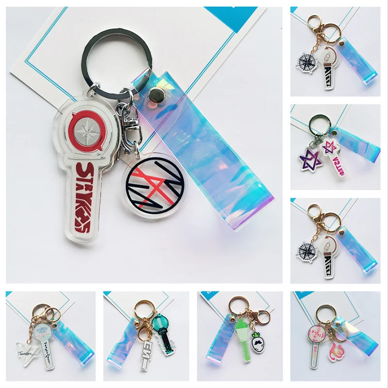 

KPOP New Boys Group Stray Kids ATEEZ EXO TWICE Acrylic Lights Keychain Accessories Backpack Decoration Fashion Lanyard Gifts I.N