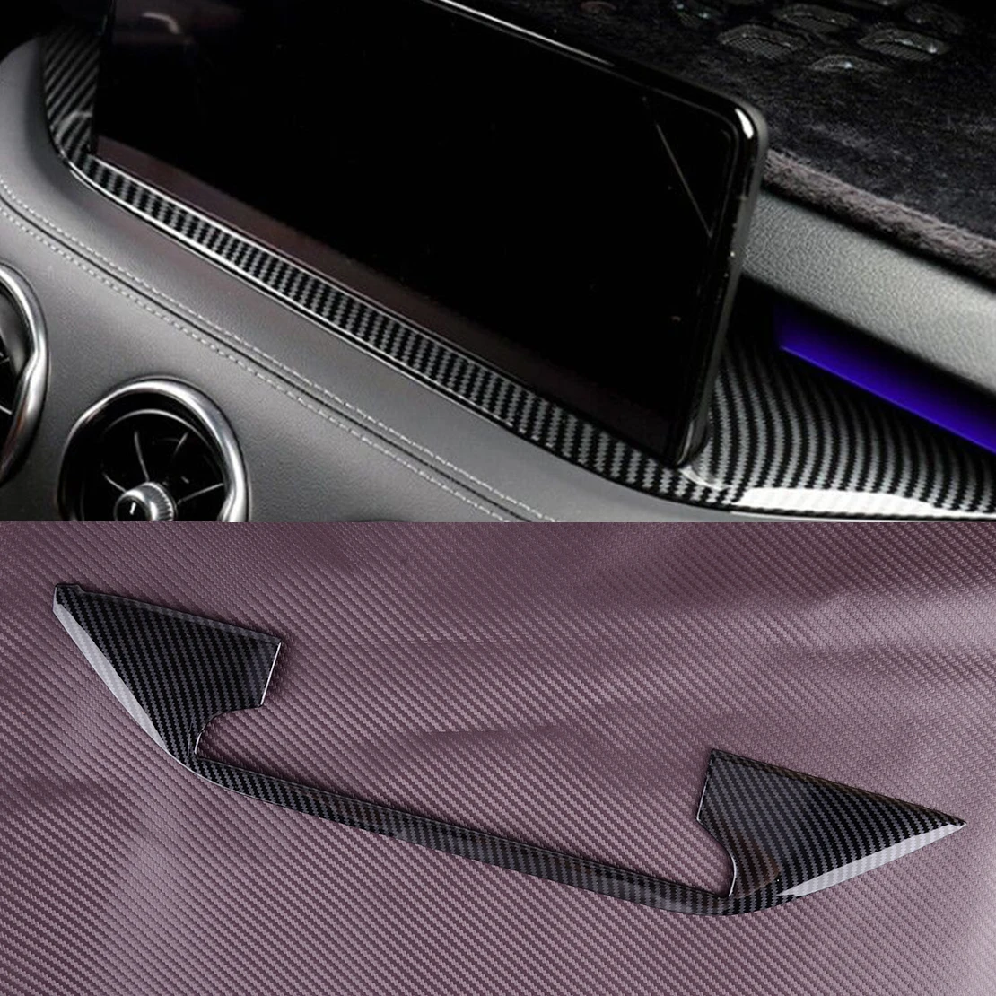 

Car Central Dashboard GPS Navigation Base Panel Frame Cover Black Carbon Fiber Style ABS Trim Fit for Kia Stinger 2021 2022 2023
