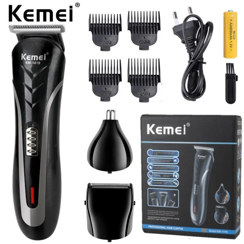 

Kemei 3in1 Hair Clipper for Men Rechargeable Waterproof Electric Shaver Beard Nose Ear Shaver Barber Hair Trimmer KM-1419