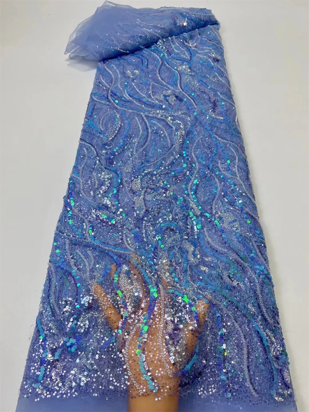 

African Lace Fabric Embroidered Nigerian Sequins Lace Fabric 2022 High Quality French Tulle Net Lace Fabric For Wedding Dress