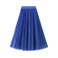 women pleated tulle skirt spring summer 2022 new high waist mesh long maxi skirt female red black blue adult tutu skirt