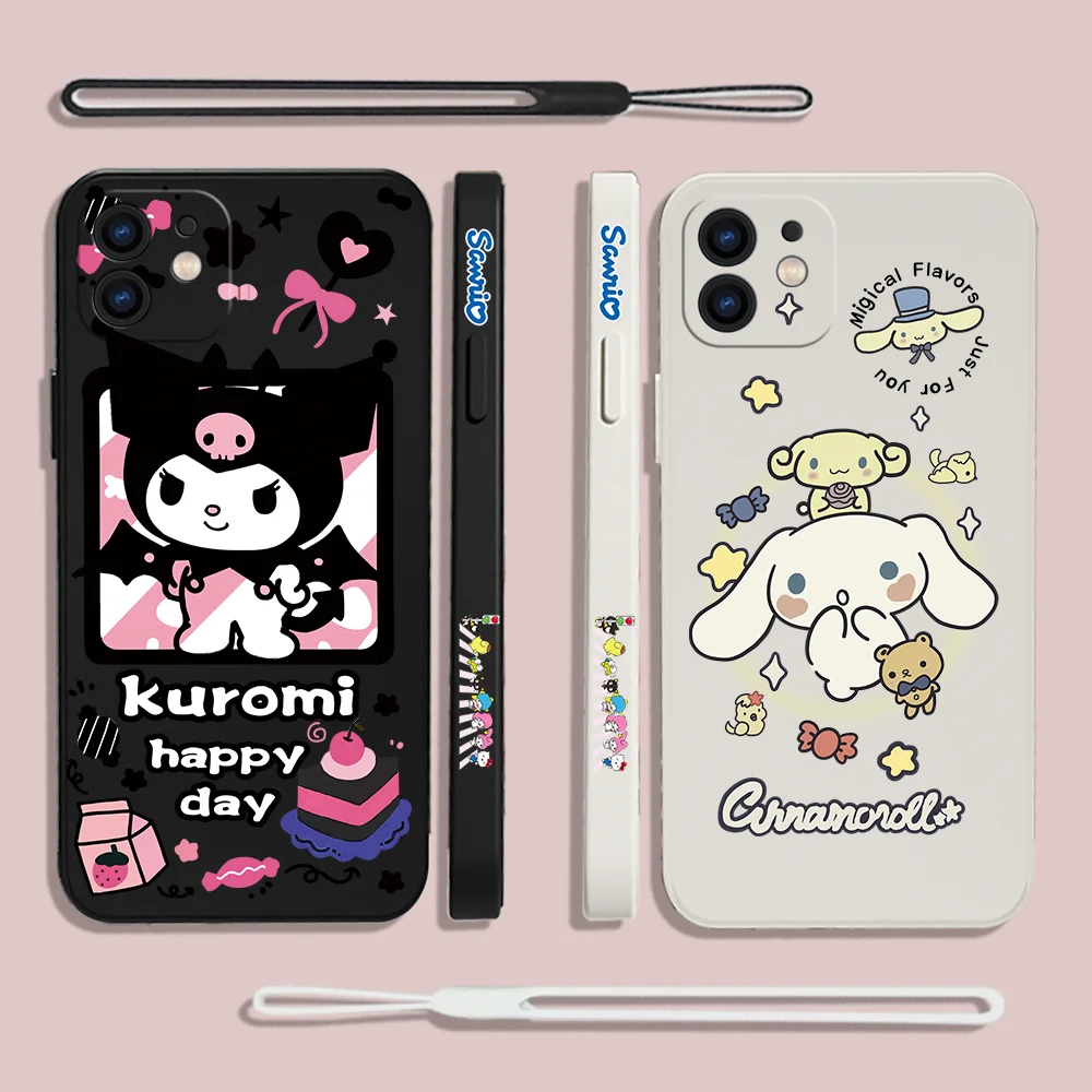 

Cute Sanrio Cinnamoroll Phone Case For iPhone 14 13 12 11 Pro Max Mini X XR XS 8 7 Plus 6 6S Plus Silicone Cases with Hand Strap