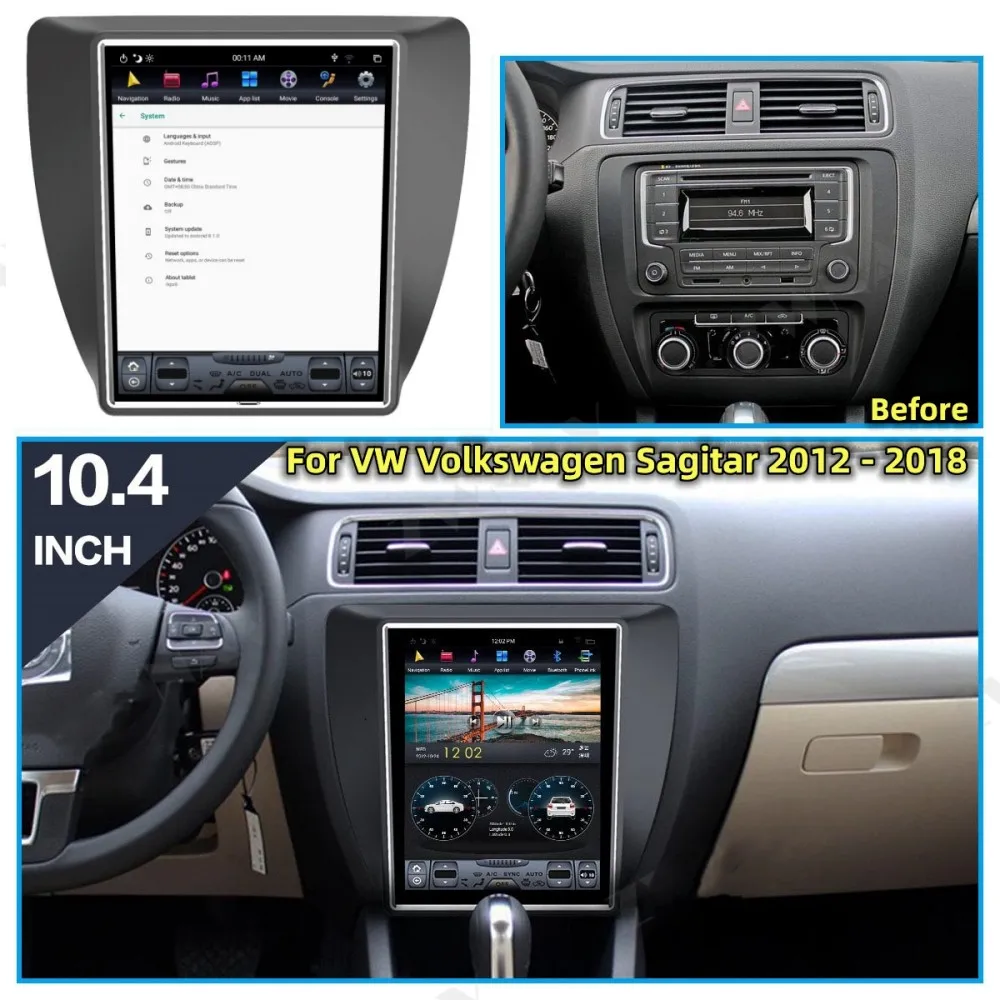 

2 Din 10.4"Tesla For VW Volkswagen Sagitar 2012 - 2018 Android Car Radio DSP Auto GPS Navigation Head Unit Wireless Carplay 128G