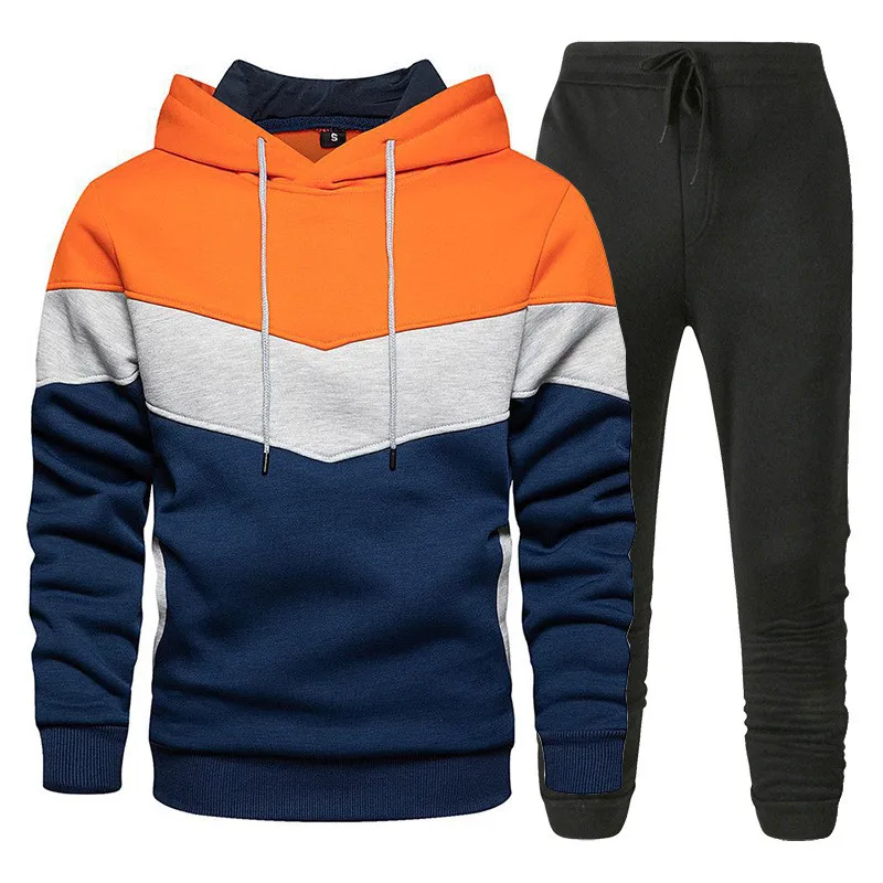 

Men's Fashion Casual 2pcs Sets Spring Autumn Brand Splice Jogger Tracksuit Hoodies+Pants Men's Sportswear Suit