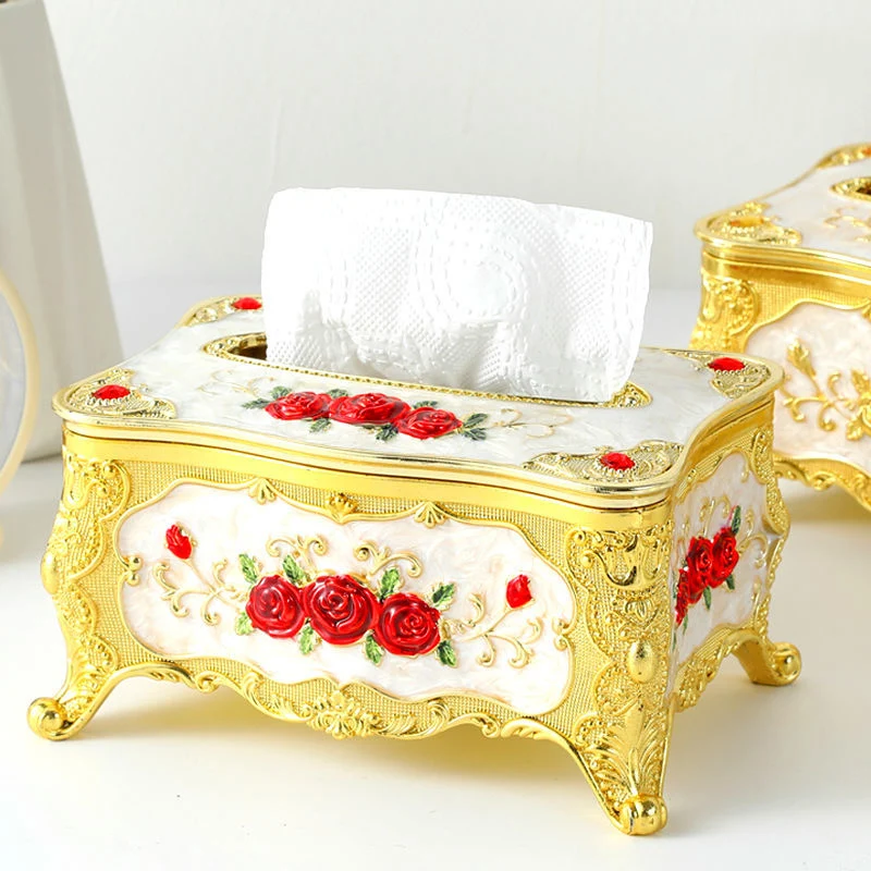 

Rose Flower Facial Tissue Box Holder Royal Cube Napkin Dispenser Bedroom Office Hotel Cafe Coffee House Bar Home Decoration