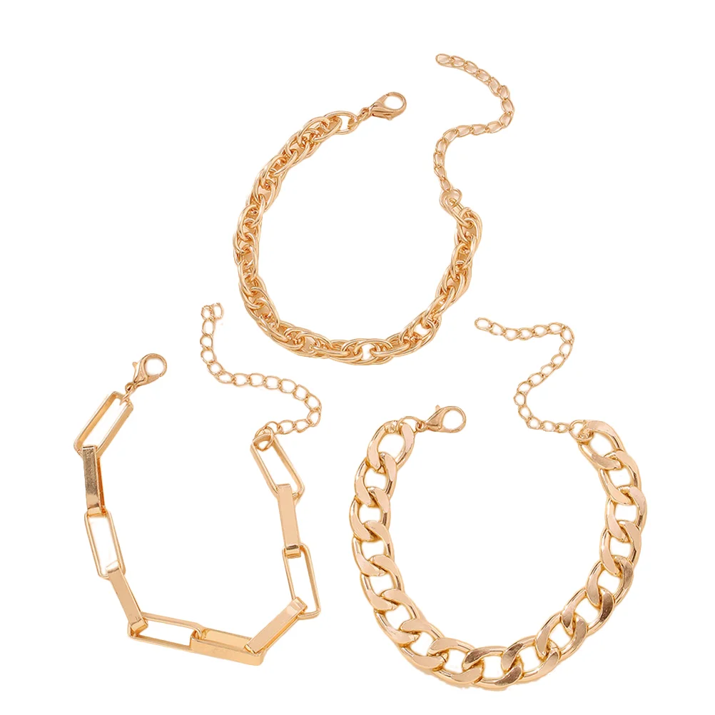 

Bracelet Chain Punk Gold Cuban Jewelry Linkwomen Stackable Ankle Thinbracelets Cuff Wrist
