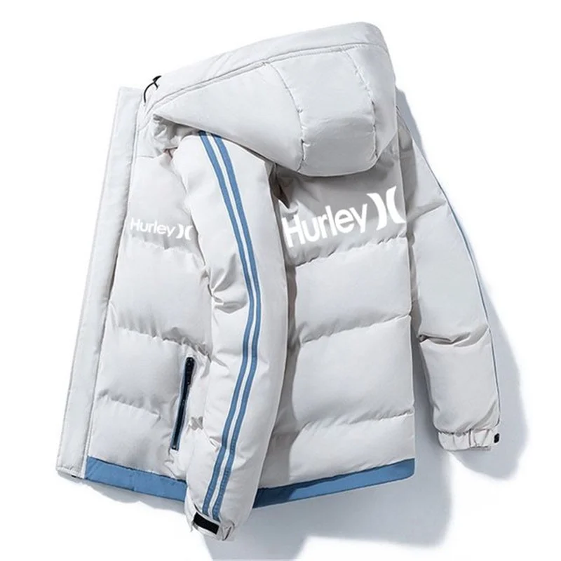 2023 New HURLEY Fall/Winter menswear Korean zipper Jacket Casual Pilot Hooded Jacket Warm coat scarf stylish loose coat