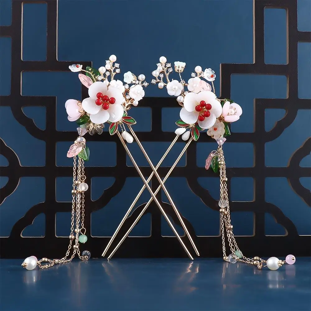 

Элегантные украшения Hanfu в китайском стиле, искусственные нефритовые Цветочные Палочки для волос, заколки для волос