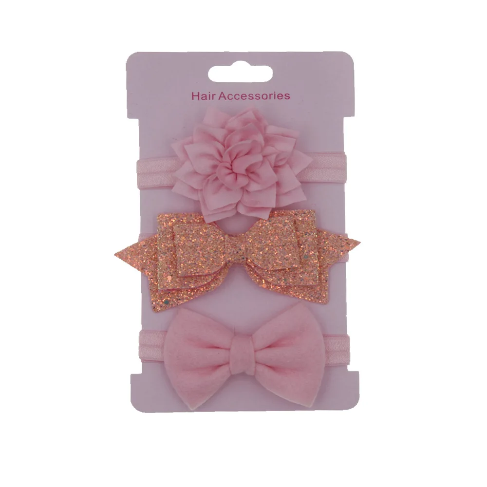 

New 3pcs/lot Sequin Felt Bow Lotus Flower Elastic Headbands Kids Photography Props Baby Girls Cute Headwear Gift Sets
