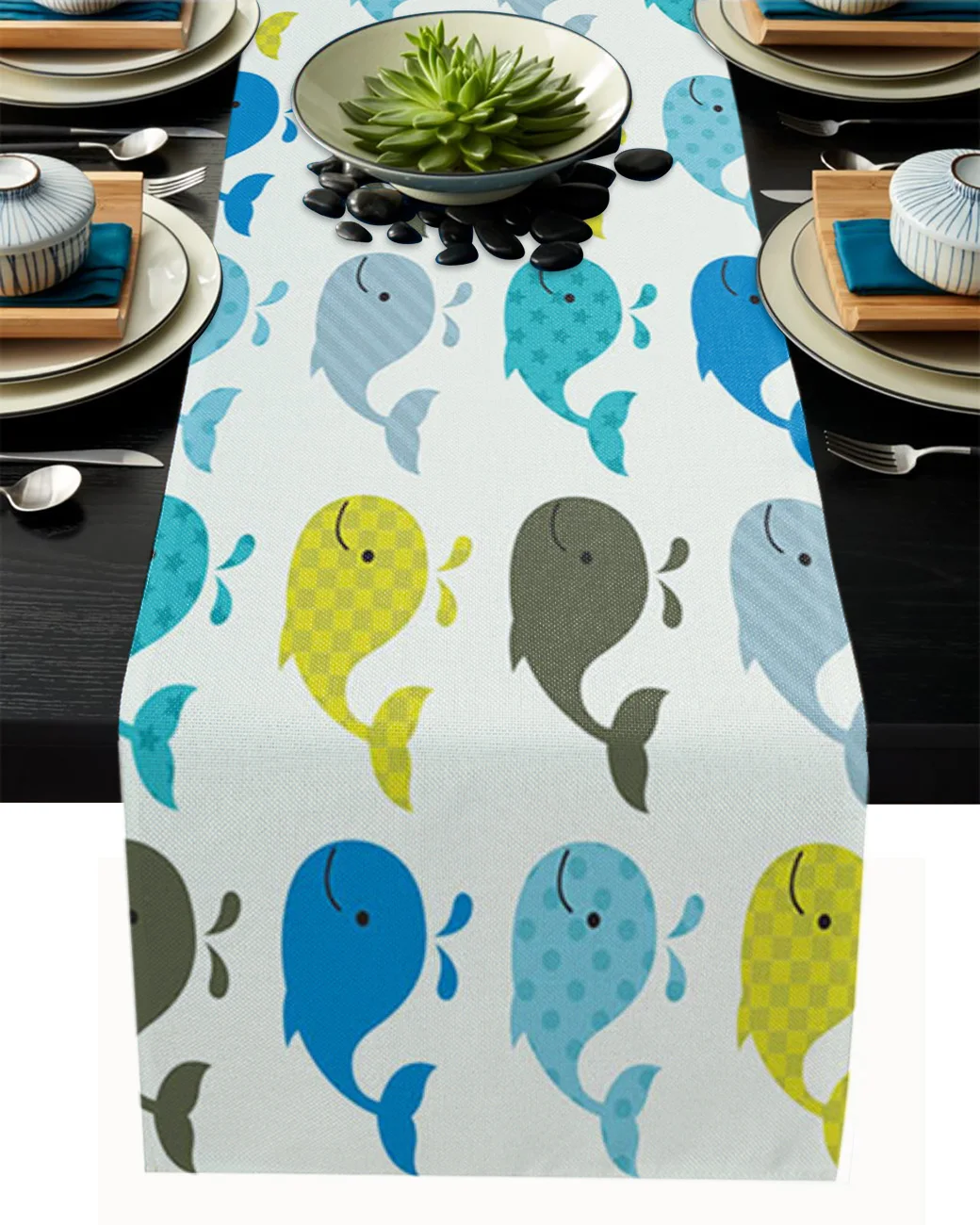 

Whale Stripes Stars Color Tablecloth Table Runner Decoration Home Decor Dinner Table Decoration Table Decor