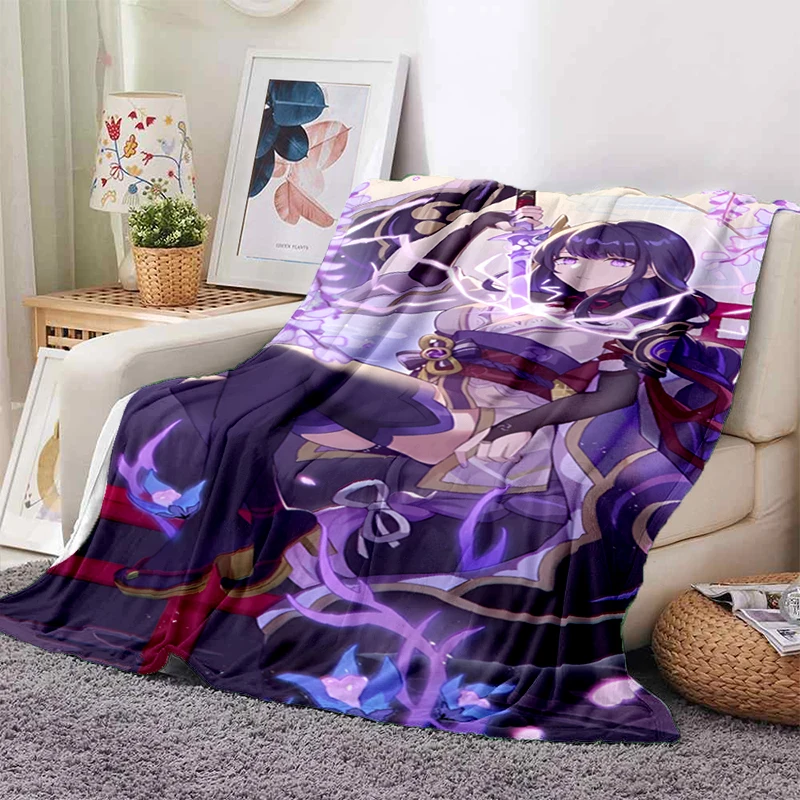 

Plush Throwing Anime Kawaii Custom Blanket Sofa Bed Throwing Cartoon Genshin Printed Blanket Flannel Warmth Soft Plush Blankets
