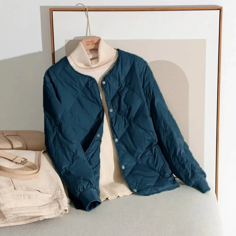 Down Jacket Womens Diamond-shaped Short Loose Thin White Duck Down Coat 2022 Autumn Winter New Fashion All-match Casual Parkas
