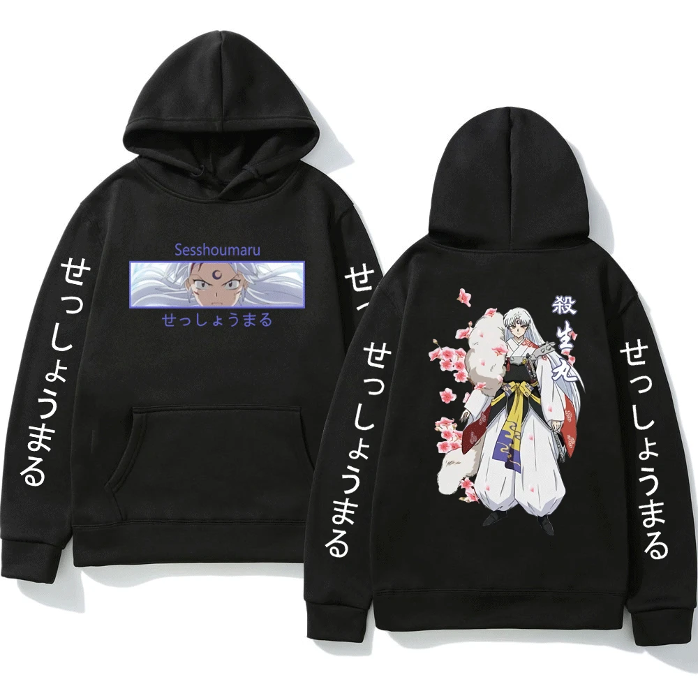 

Japanese Anime InuYasha Sesshomaru Hoodie Men's Women's Manga Double Sided Print Hooded Sweatshirt Tracksuit Streetwear Pullover