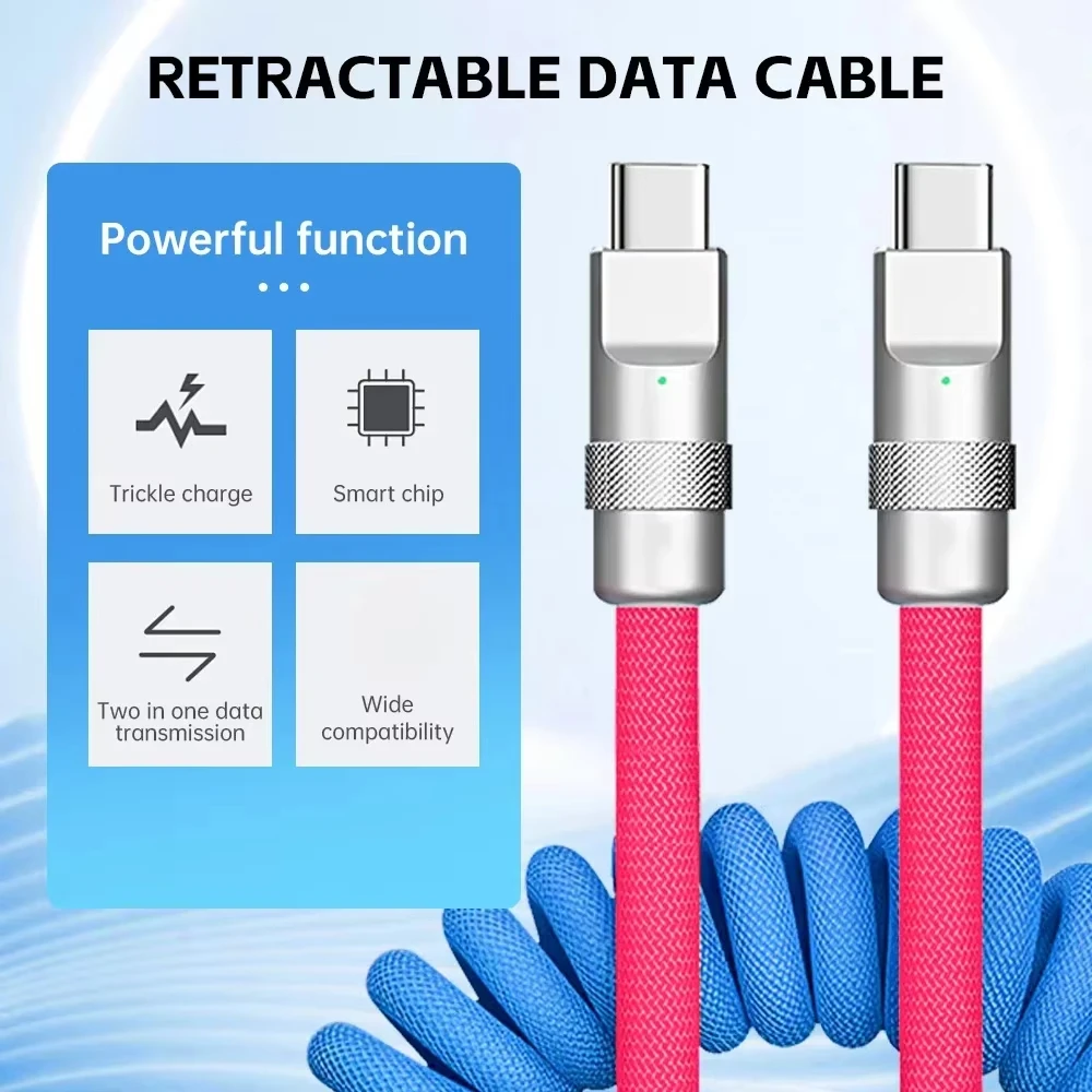 Фото Зарядный кабель PD Max 60 Вт USB Type C to Type C для автомобильного телефона 15 Pro Max, 6 А, телескопический кабель для быстрой зарядки для Samsung Xiaom №4