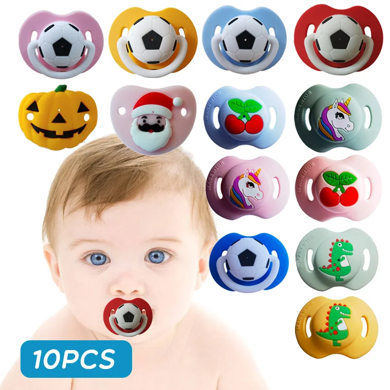 10pcs Silicone Funny Nipple Football Pacifier Baby Soother Toddler Orthodontic Nipples Cartoon Animals Teether All Silicone