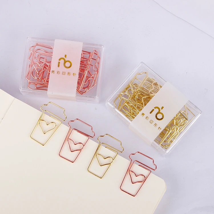 

Rose Gold Coffee Cup Paper Clip Metal Paperclip Gold Papelaria Cute Paper Clips Binder Fajas Fichario Drink Shaped Metal Clips