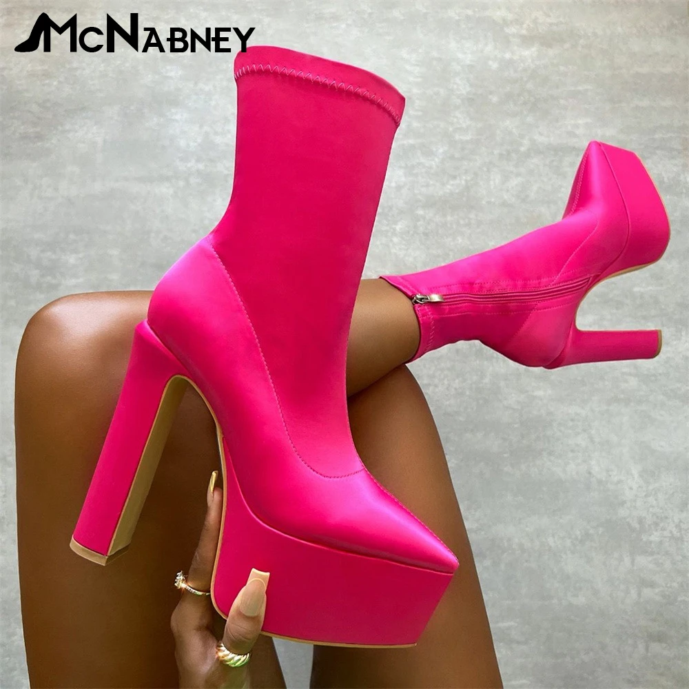 

Punk Style Platform Boots Ankle Boots Stretch Boots for Women Pointed Toe High Heels Sexy Super Heel Boots Square Heel Shoes