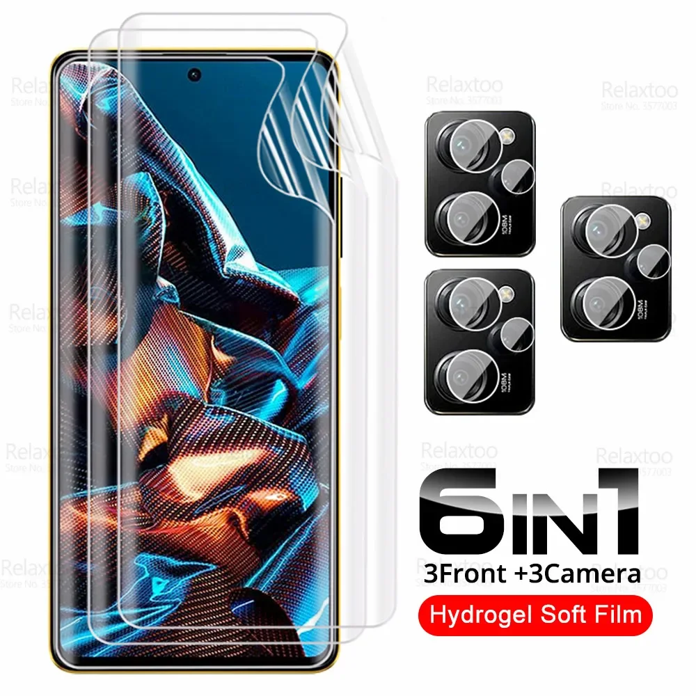 

6in1 Camera Glass Hydrogel Film For Poco X5 Pro 5G Screen Protector PocoX5Pro Poko Poxo X 5 5X X5Pro 2023 Soft Protective Films