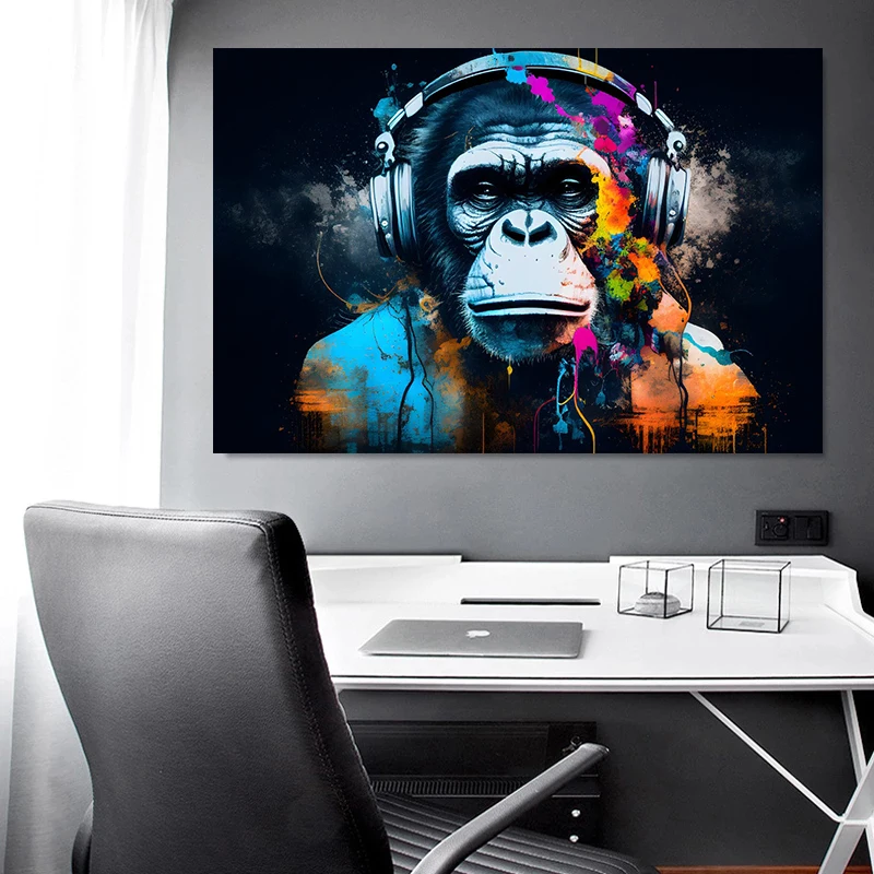Обезьяна с наушниками DJ обезьяна плакат и принты граффити шимпанзе Картина на