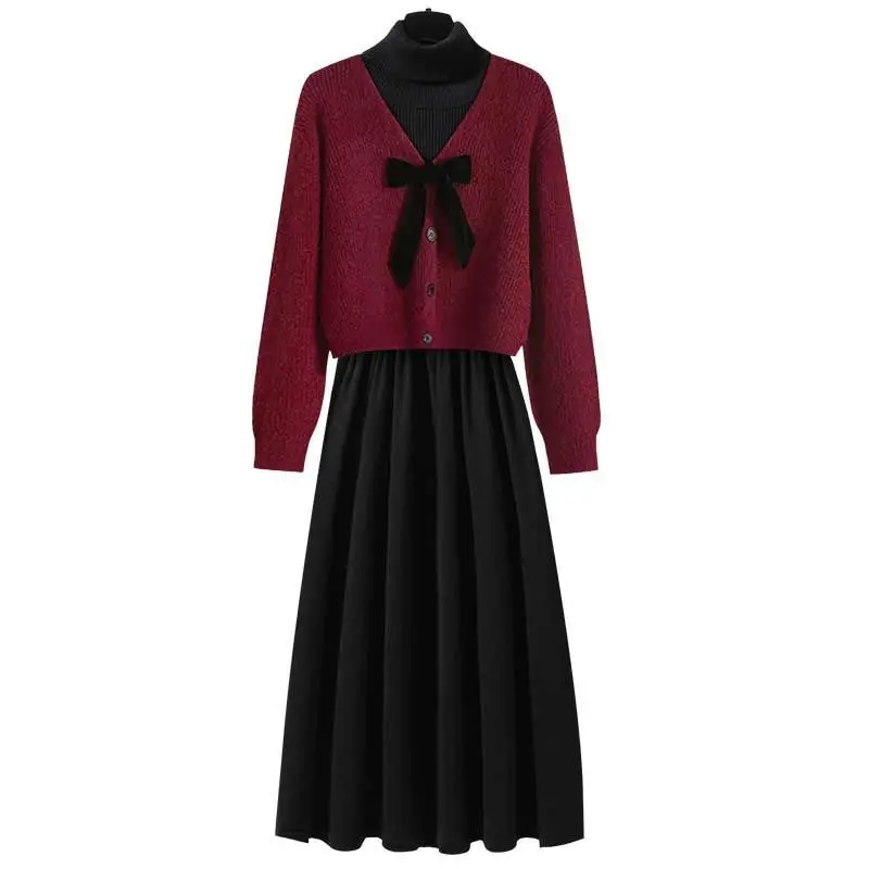 Осенне-зимняя элегантная одежда искусственная кожа новинка 2023 красный вязаный