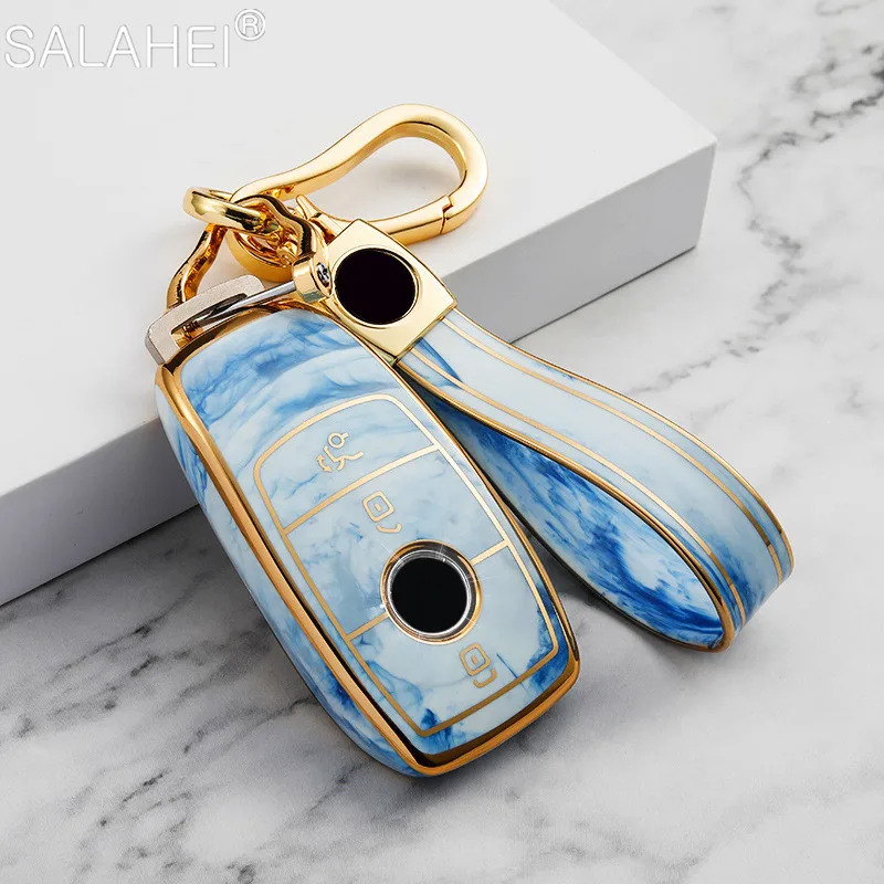 

Soft TPU Car Marbled Key Case Cover Shell For Mercedes Benz A C E S Class W221 W177 W205 W213 Styling Keychain Auto Accessories