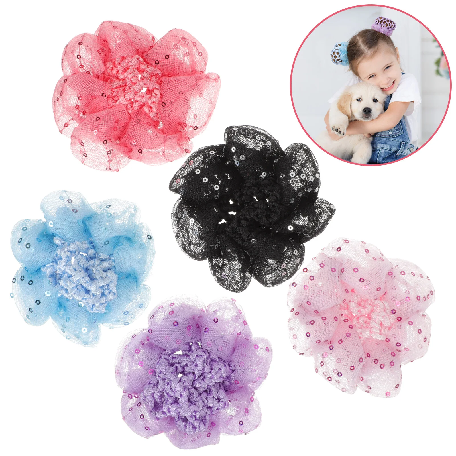 

5pcs Hair Bun Covers Women Bun Nets Colored Girls Hair Accessories Girls