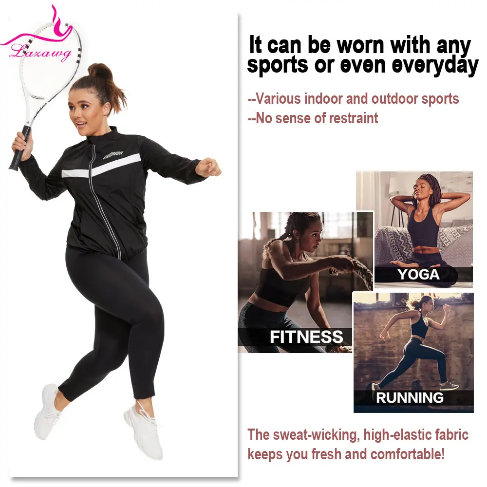 LAZAWG Sauna Suit for Women Sweat Set Weight Loss Pants Slimming Jacket Workout Top Trousers Body Shaper Fat Burner Gym Fitness